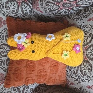 Handmade crochet pillow bunny pillow bunny peep, Easter pillow 14 inches